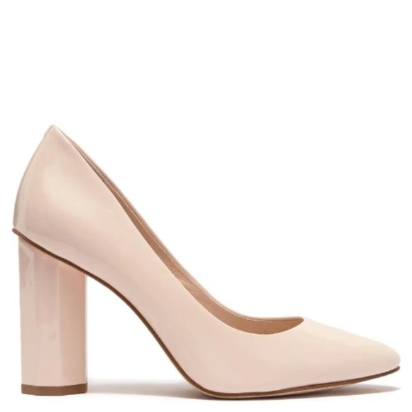 NEW Louise Et Cie Women Landon Geometric Column Heel Patent Nude Point Toe Pump - Picture 2 of 5